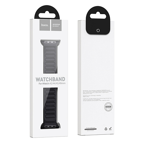 Ремешок на руку для Apple Watch 44/45/46/49 мм, HOCO, WA23, под кожу магнитный, черный