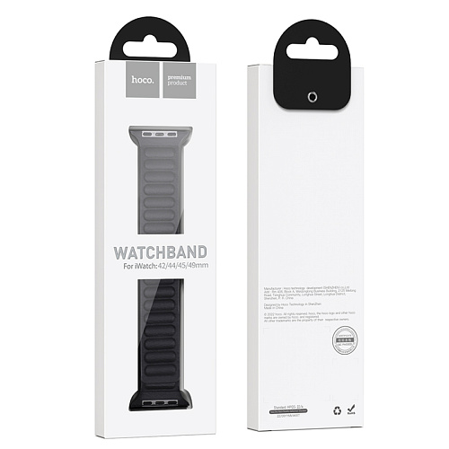 Ремешок на руку для Apple Watch 44/45/46/49 мм, HOCO, WA23, под кожу магнитный, черный