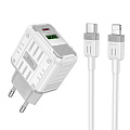 Сетевое зарядное устройство, 1 PD 20W + 1 USB 3.0 QC (C135A), HOCO, Type-C to Lightning, белый