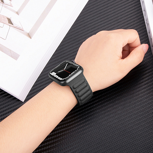 Ремешок на руку для Apple Watch 44/45/46/49 мм, HOCO, WA23, под кожу магнитный, черный