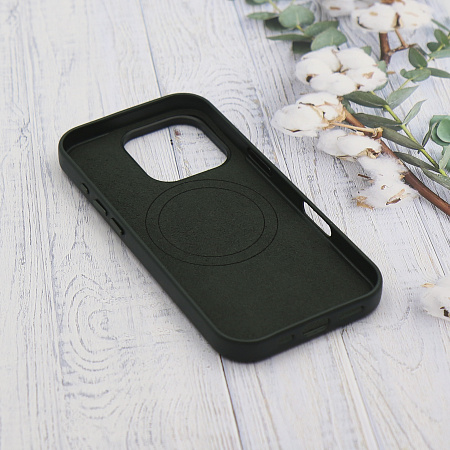 Чехол-накладка для iPhone 16 Pro, экокожа, магнитный (MagSafe), без лого, X-CASE, темно-зеленый