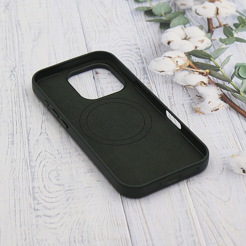 Чехол-накладка для iPhone 16 Pro, экокожа, магнитный (MagSafe), без лого, X-CASE, темно-зеленый