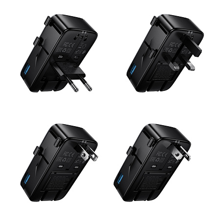Переходник на розетку (все виды), 2 PD+1 USB, AC35, HOCO, черный