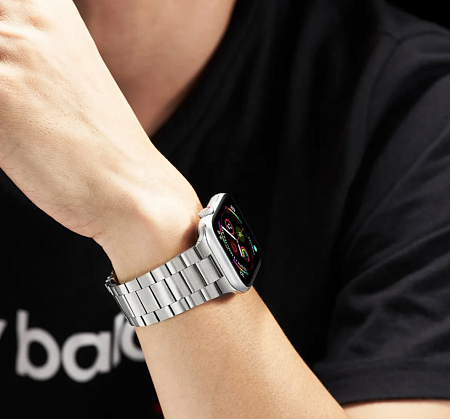 Ремешок на руку для Apple Watch 42/44/45/49 мм, стальной, серебро