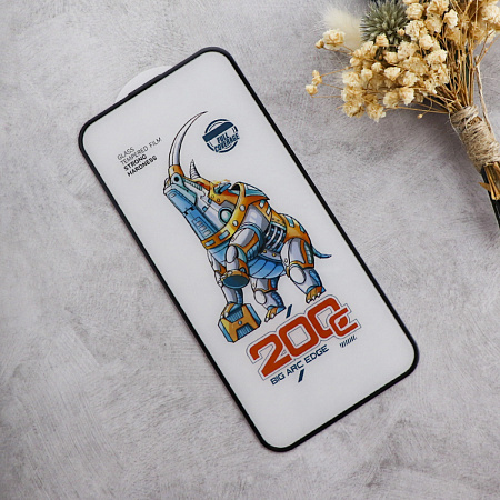 Защитное стекло на iPhone 15/16, носорог, с сеточкой для динамика, черное, X-CASE