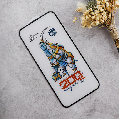 Защитное стекло на iPhone 15/16, носорог, с сеточкой для динамика, черное, X-CASE