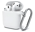 Чехол силиконовый для Airpods 1/Airpods 2 case, X-CASE, белый с карабином
