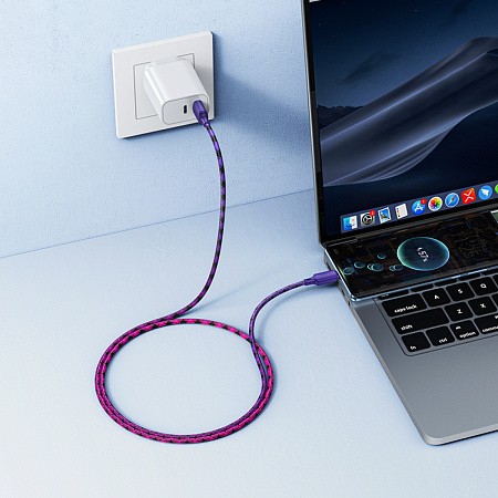 USB Кабель Type-C, HOCO, X116, 1м, разноцветный фиолетовый с розовым или оранжевым