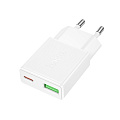 Сетевое зарядное устройство, 1 PD 20W + 1 USB 3.0 QC (N73), HOCO, белый
