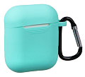 Чехол силиконовый для Airpods 1/Airpods 2 case, X-CASE, бирюзовый с карабином