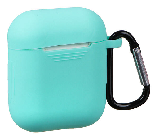 Чехол силиконовый для Airpods 1/Airpods 2 case, X-CASE, бирюзовый с карабином