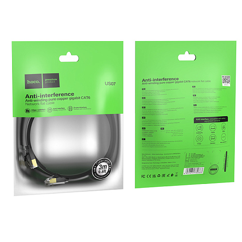 Патч-корд, медная жила, кабель для подключения интернета, 3м, US07, HOCO, черный