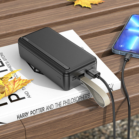 Универсальный Доп. Аккумулятор 30000mAh, J91B, HOCO,  выход 2 USB (2.1A), вход Micro/Type-C, черный