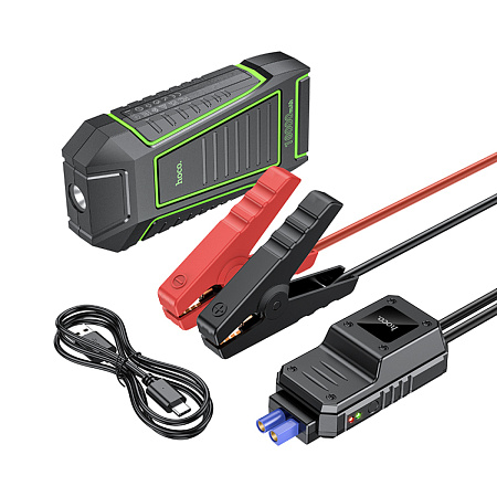 Универсальный Доп. Аккумулятор 10000mAh, QS1, HOCO, 12V(запуск двигателя авто)+2USB (5V/2A)+ фонарик, черный