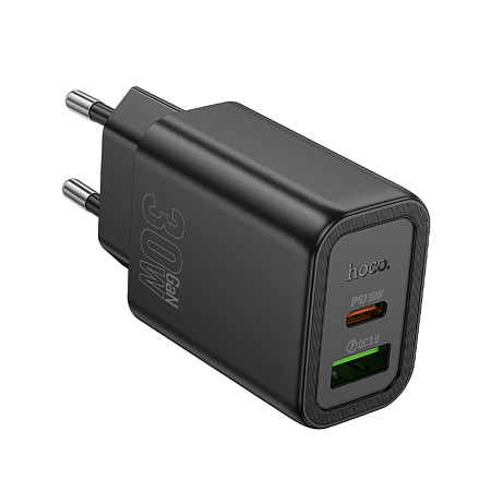 Сетевое зарядное устройство, 1 PD 30W + 1 USB 3.0 QC (N63), HOCO, черный