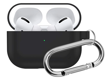 Чехол силиконовый для Airpods Pro/Pro 2, X-CASE, черный с карабином