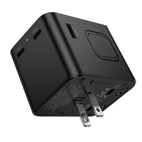 Переходник на розетку (все виды), 2 PD+2 USB, AC30, HOCO, черный