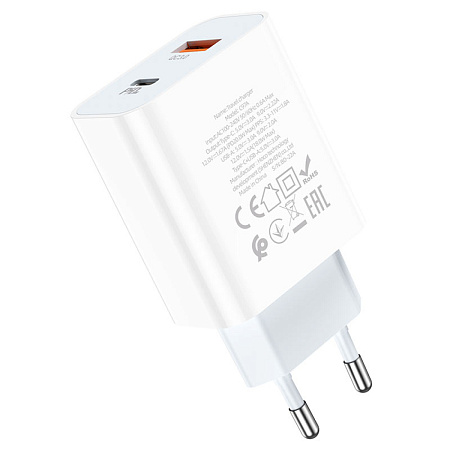 Сетевое зарядное устройство, 1 PD 20W + 1 USB 3.0 QC (C97A), HOCO, белый