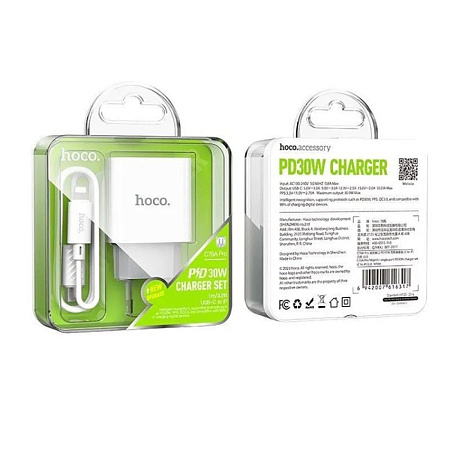 Сетевое зарядное устройство, 1 PD 30W (C76A Pro), HOCO, Type-C to Lightning, белый