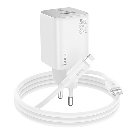 Сетевое зарядное устройство, 1 PD 20W + 1 USB 3.0 QC (N41), HOCO, Type-C to Lightning, белый