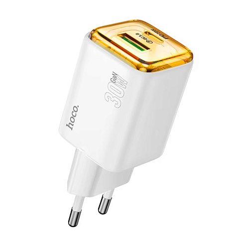 Сетевое зарядное устройство, 1 PD 30W + 1 USB 3.0 QC (N53), Type-C to Lightning, HOCO, белый