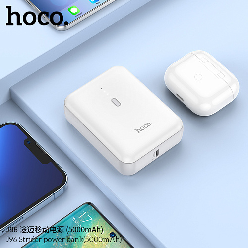 Универсальный Доп. Аккумулятор 5000mAh, J96, HOCO, выход 1 USB (5V/2.0A), белый