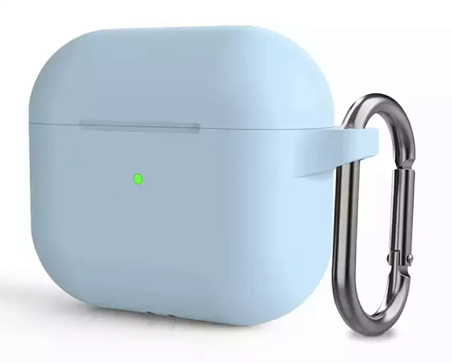 Чехол силиконовый для Airpods 3 case, X-CASE, голубой с карабином (Light Blue)