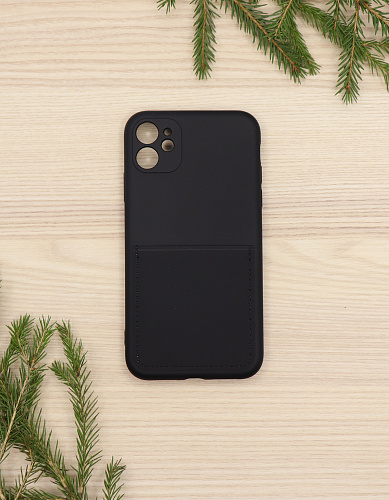 Чехол силиконовый для iPhone 12 (6.1), с карманом для карты, с защитой камеры, X-CASE, черный