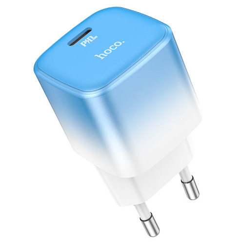 Сетевое зарядное устройство, 1 PD 20W + 1 USB 3.0 QC (C101A), HOCO, голубой с белым