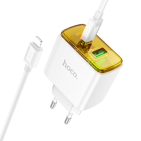 Сетевое зарядное устройство, 1 PD 30W + 1 USB 3.0 QC (CS42A), HOCO, Type-C to Lightning, белый