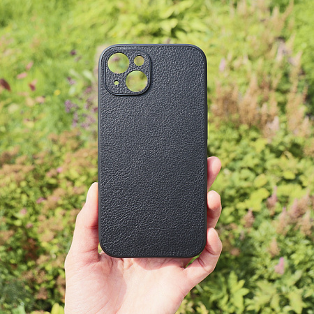 Чехол силиконовый для iPhone 14 (6.1), экокожа, DU DU, черный