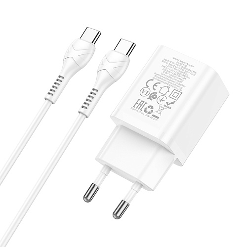 Сетевое зарядное устройство, 1 PD 18W + 1 USB 3.0 QC (N28), HOCO, Type-C to Type-C, белый