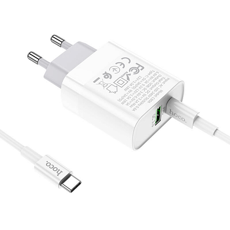 Сетевое зарядное устройство, 1 PD 20W + 1 USB 3.0 QC (C80A), HOCO, Type-C to Lightning, белый