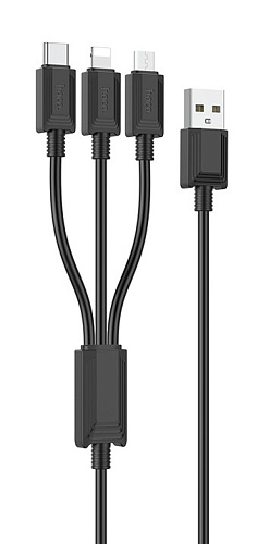 USB дата кабель Lightning+Micro+Type-C, X74, HOCO, черный