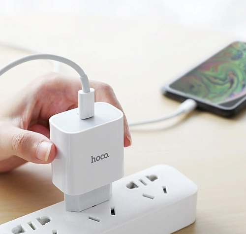 Сетевое зарядное устройство, 1 PD 20W + 1 USB 3.0 QC (C76A Plus), HOCO, Type-C to Lightning, белый