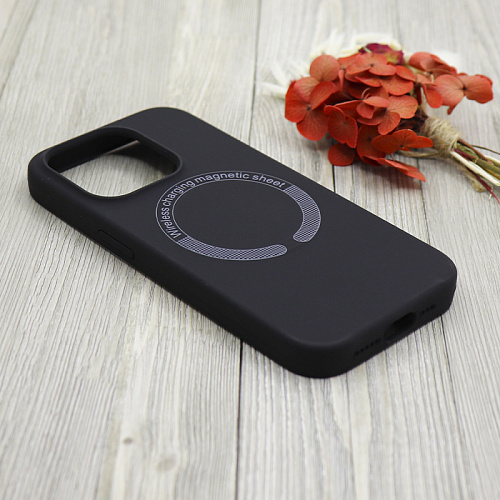 Чехол-накладка для iPhone 15 Pro, Silicon Case, магнитный (MagSafe), без лого, X-CASE, черный