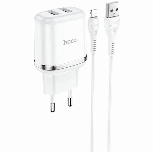 Сетевое зарядное устройство, 2 USB 2.4A 12W (N4), HOCO, Lightning, Умная зарядка, белый