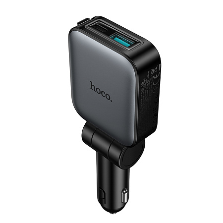 Автомобильное зарядное устройство, 1 USB QC3.0+1 PD 30W + кабель Type-C выдвижной (Z67), HOCO, черный