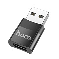 Переходник с USB (папа) на Type-C (Мама), HOCO, UA17, черный