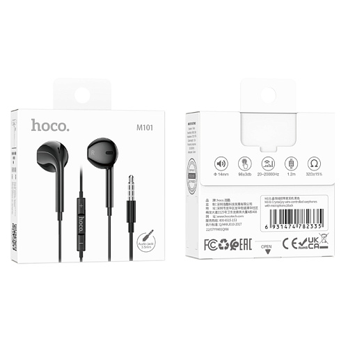 Проводные наушники M101, Crystal joy wire-controlled earphones with microphone, HOCO, черные
