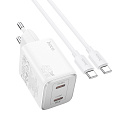 Сетевое зарядное устройство, 2 PD 45W (N42), HOCO, Type-C to Type-C, белый