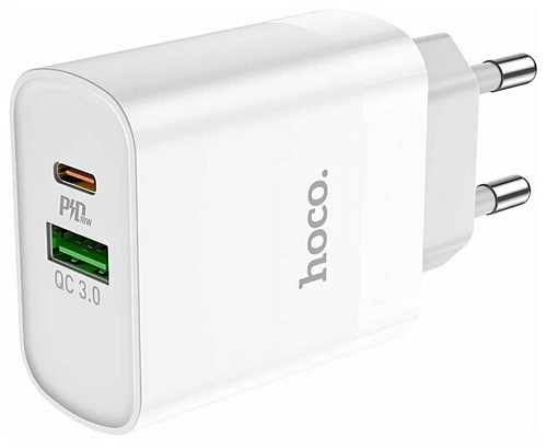 Сетевое зарядное устройство, 1 PD 20W + 1 USB 3.0 QC (C80A), HOCO, Type-C to Lightning, белый