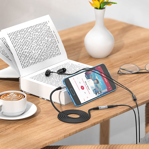 Удлинитель Jack 3.5 (1m), UPA20, HOCO, серый