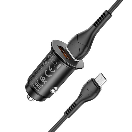 Автомобильное зарядное устройство, 2 USB 3.0 QC (NZ1) 36W, HOCO, кабель Micro, черный