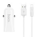 Автомобильное зарядное устройство, 2 USB 2.4A (Z12), usb cable micro, HOCO, белый
