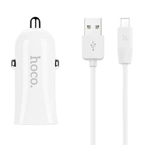 Автомобильное зарядное устройство, 2 USB 2.4A (Z12), usb cable micro, HOCO, белый