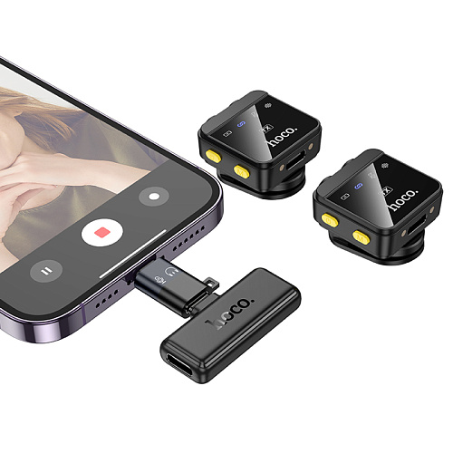 Беспроводной микрофон с приемником для Type-C и Lightning, L17, HOCO, черный