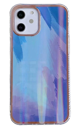 Чехол силиконовый для iPhone 11 (6.1), переливающийся, X-CASE, голубой с фиолетовым