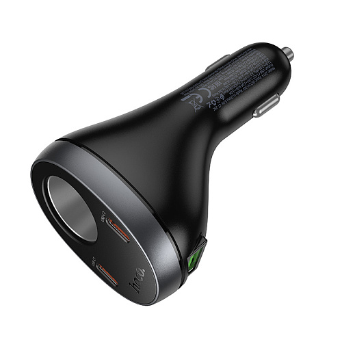 Разветвитель прикуривателя на 2 PD 60W +1 USB +1 прикуриватель, Z61A, с дисплеем, черный