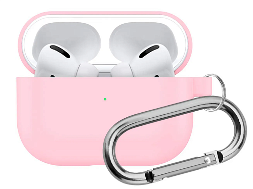 Чехол силиконовый для Airpods Pro/Pro 2, X-CASE, розовый с карабином (Pink)